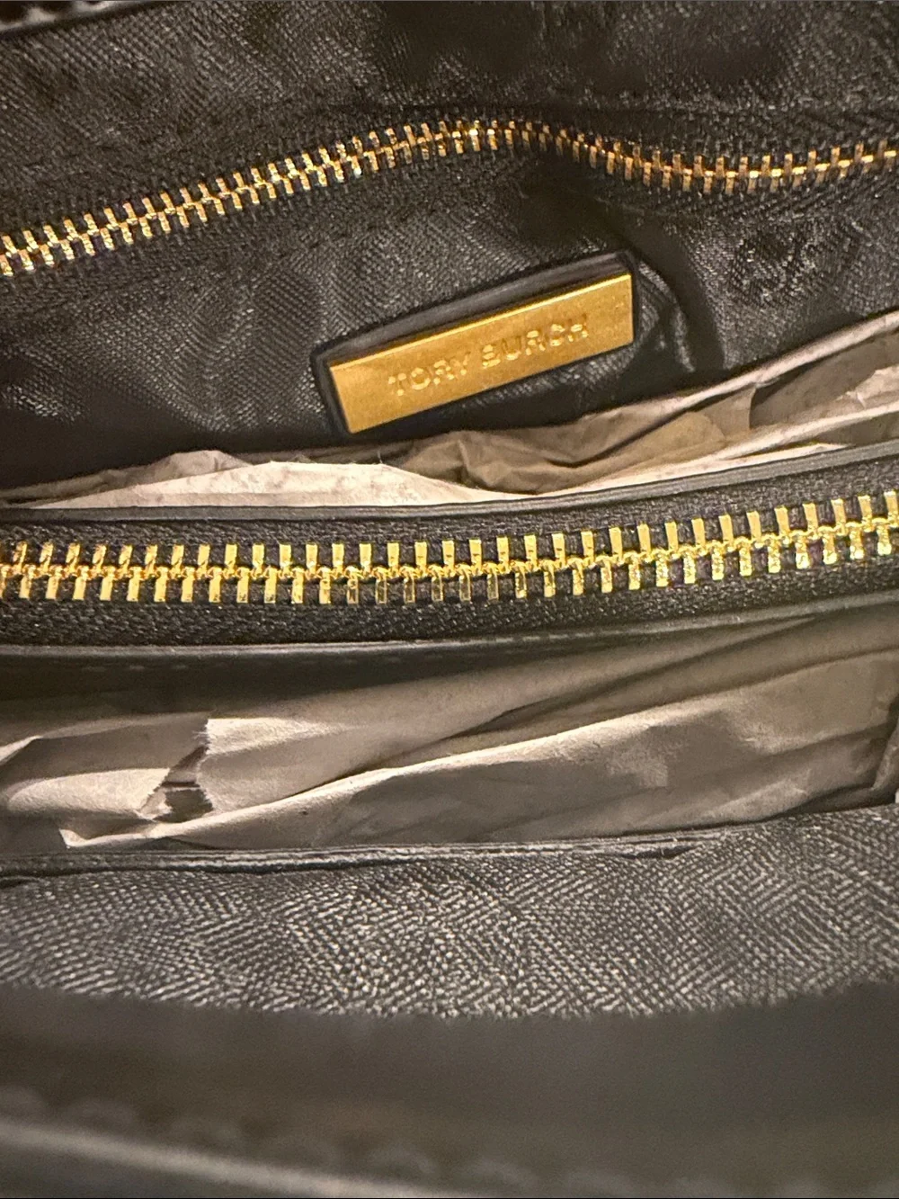 Tory Burch Black Quilted Leather Shoulder Bag with Gold Logo Chain